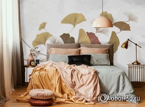 3D Фотообои «Золотистые зонтики на светлом».