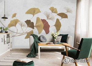 3D Фотообои «Золотистые зонтики на светлом».