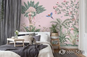 3D Фотообои «Сад с попугаями».