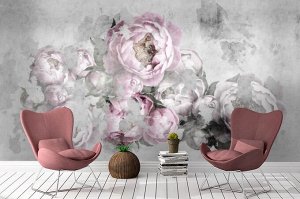 3D Фотообои «Фреска с пионами на штукатурке ».