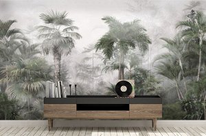 3D Фотообои «Пальмы свозь туман».