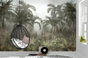 3D Фотообои «Туманная даль в джунглях».