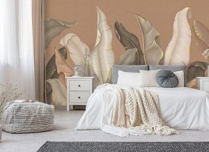 3D Фотообои «Бамбуковые листья с золотом».