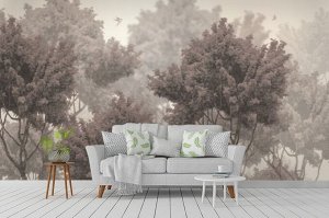 3D Фотообои «Кроны деревьев в оттенке сепия».