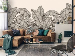 3D Фотообои «Раскидистые листья на кремовом фоне».