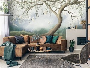 3D Фотообои «Нежно-белое цветущее дерево».