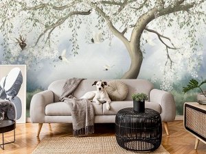 3D Фотообои «Нежно-белое цветущее дерево».