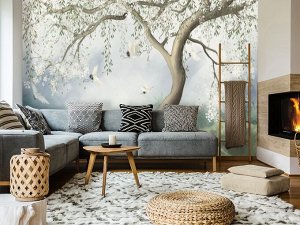 3D Фотообои «Нежно-белое цветущее дерево».
