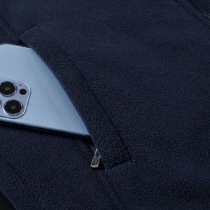 Мужская флисовая куртка-толстовка, утепленная шерпой, темно-синий
