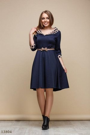 Женское платье большого размера Луиз темный синий принт синий горох