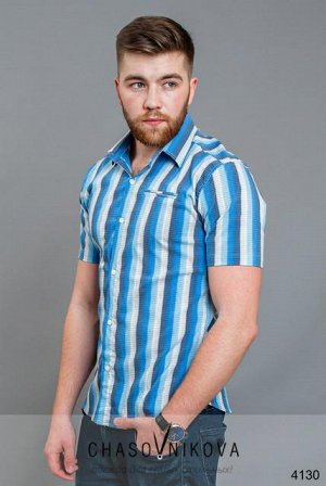Мужская рубашка короткий рукав Бенедикт полоска голубой