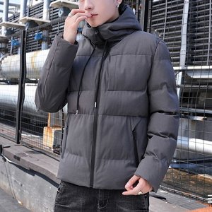 Мужская зимняя куртка с капюшоном, хлопковый наполнитель, темно-серый