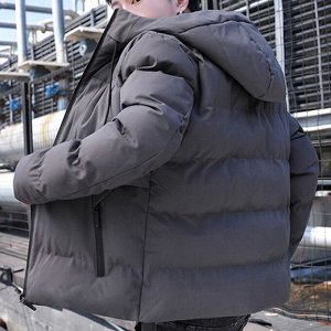 Мужская зимняя куртка с капюшоном, хлопковый наполнитель, темно-серый