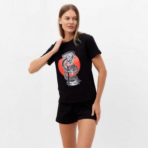 Пижама женская (футболка, шорты) Tusi, цвет чёрный дракон