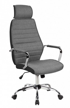 Кресло SINGLE (9341 Grey/Bl) ткань/кожзам, серый/черный