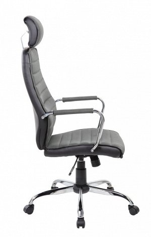 Кресло SINGLE (9341 Grey/Bl) ткань/кожзам, серый/черный