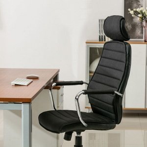 Кресло SINGLE (9341 Black/Bl) ткань/кожзам, черный/черный
