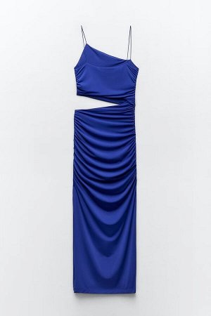 Женское синее вечернее платье на тонких бретелях