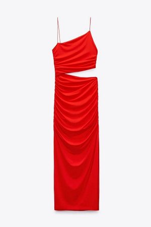 Женское красное вечернее платье на тонких бретелях