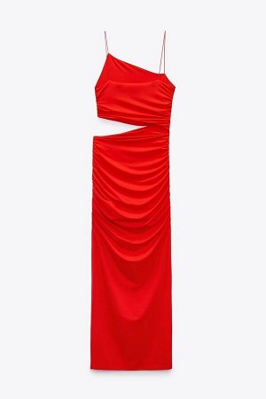 Женское красное вечернее платье на тонких бретелях