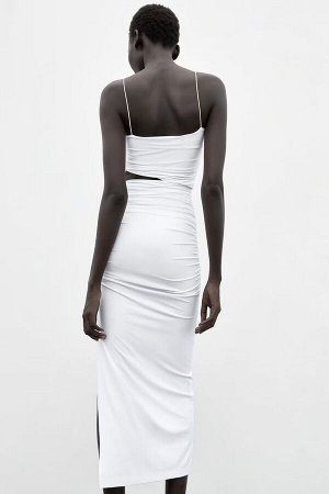 Женское белое вечернее платье на тонких бретелях