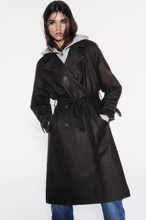 Женская длинная куртка из экокожи