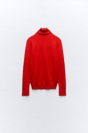 Женский красный свитер с высоким горлом