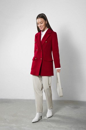 MiLtex Шерстяное Приталенное Пальто Пиджачного Типа, Красное. Арт. 455