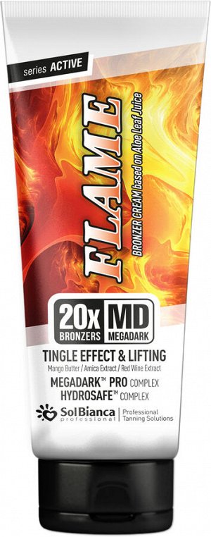Крем-автозагар “Flame” 20х bronzer с тингл-эффектом, маслом манго, экстрактом арники и красного вина, 125мл