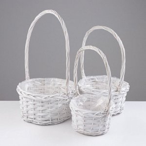 Набор корзин «Плетёнка», белый, 3 шт, 28x14/45 см, 24x13/41 см, 19x11/37 см, ива