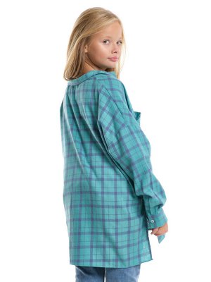 Рубашка для девочки оверсайз (128-146см) UD 8013-1(3) клетка/бирюза