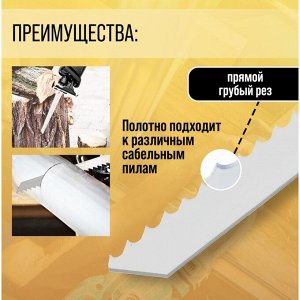 Полотна по дереву для сабельной пилы ТУНДРА, HCS, 200/227x8.5 мм, 2 шт.