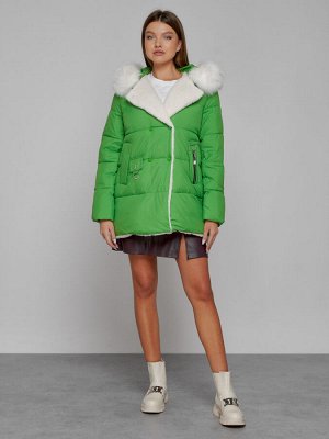 Куртка зимняя женская модная с мехом зеленого цвета 133120Z