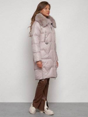 MTFORCE Пальто утепленное с капюшоном зимнее женское светло-коричневого 13305SK