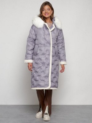 MTFORCE Пальто утепленное с капюшоном зимнее женское серого цвета 132290Sr