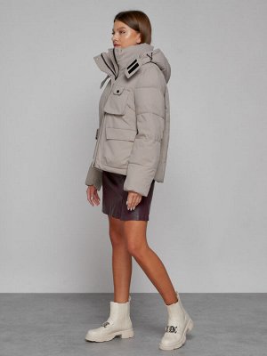 Зимняя женская куртка модная с капюшоном светло-коричневого цвета 52413SK