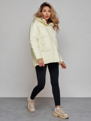 Зимняя женская куртка модная с капюшоном светло-желтого цвета 52308SJ