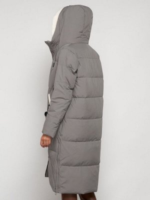 Пальто утепленное с капюшоном зимнее женское цвета хаки 132227Kh