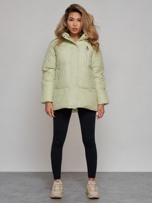 Зимняя женская куртка модная с капюшоном салатового цвета 52308Sl