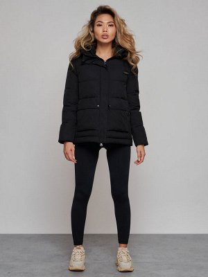 Зимняя женская куртка модная с капюшоном черного цвета 52303Ch