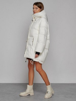 Зимняя женская куртка модная с капюшоном белого цвета 51122Bl