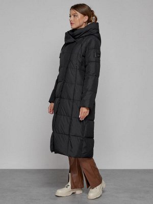 Пальто утепленное с капюшоном зимнее женское черного цвета 13363Ch