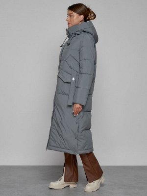 MTFORCE Пальто утепленное с капюшоном зимнее женское серого цвета 133159Sr