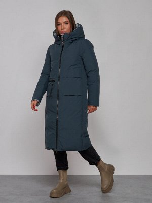 Пальто утепленное двухстороннее женское темно-синего цвета 13343TS