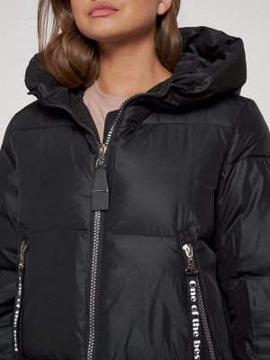 Пальто утепленное с капюшоном зимнее женское черного цвета 13816Ch
