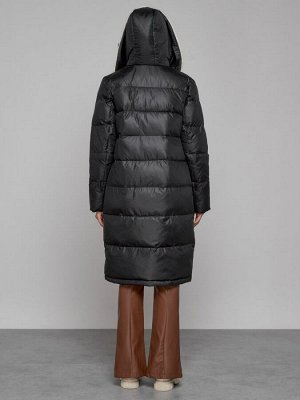 Пальто утепленное с капюшоном зимнее женское черного цвета 1322367Ch