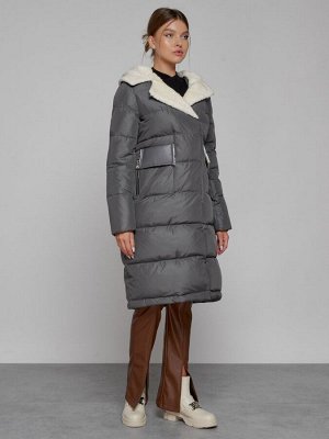 MTFORCE Пальто утепленное с капюшоном зимнее женское темно-серого цвета 1322367TC
