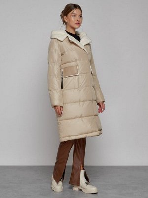 MTFORCE Пальто утепленное с капюшоном зимнее женское бежевого цвета 1322367B