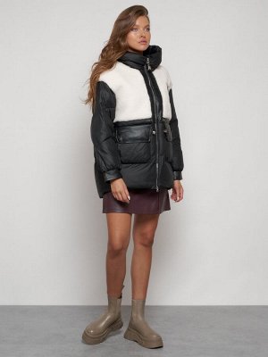Куртка зимняя женская модная из овчины черного цвета 13335Ch