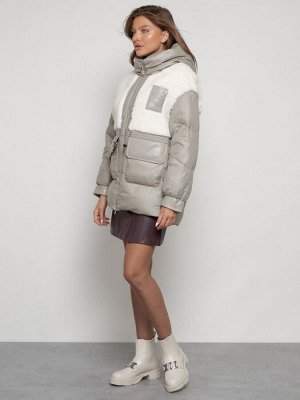 Куртка зимняя женская модная из овчины светло-коричневого цвета 13335SK